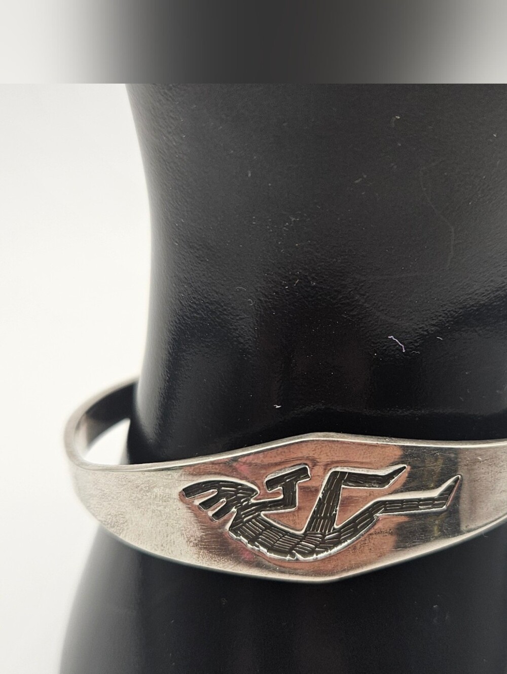 Vintage 925 Mexico Cuff Bracelet Kokopelli Dancer Motif With Black Oxidized